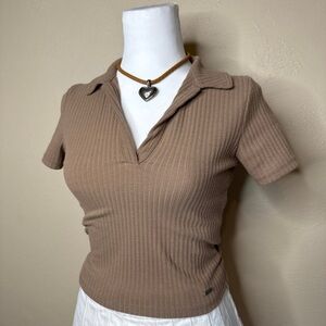 Hollister tan collared crop top